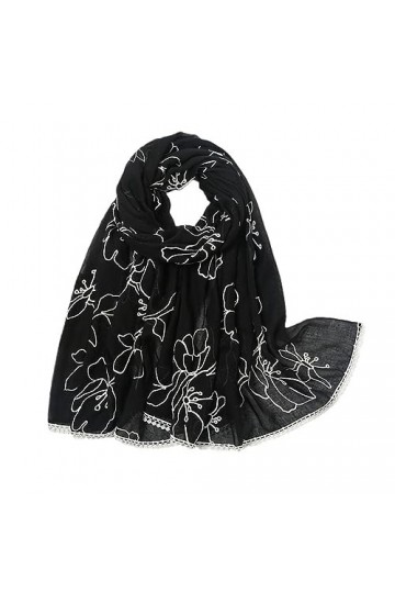 Écharpe Châle En Viscose Florale En Dentelle Brodée Unie Lady Stitch Hijabs And Wraps Pashmina Stole Foulards
