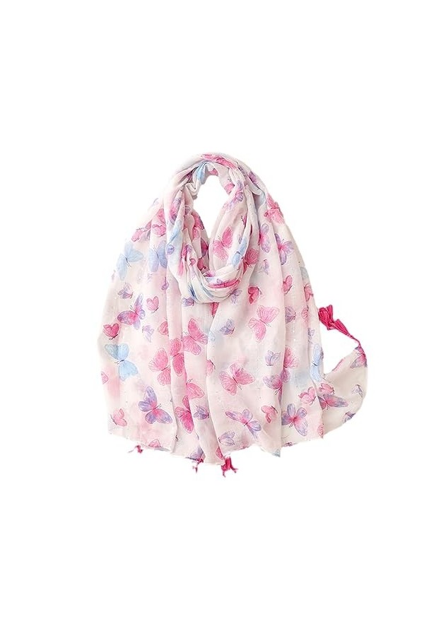Belle Animal Rose Papillon Volant Motif Gland Viscose Châle Écharpe Dame Bandeau Pashmina Étole Musulman Hijab