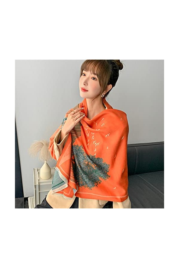 WYCSDD Écharpe Femme Hiver Pashmina Imprimé Châle Et Wrap Couverture Chaude Épaisse Hijab,03
