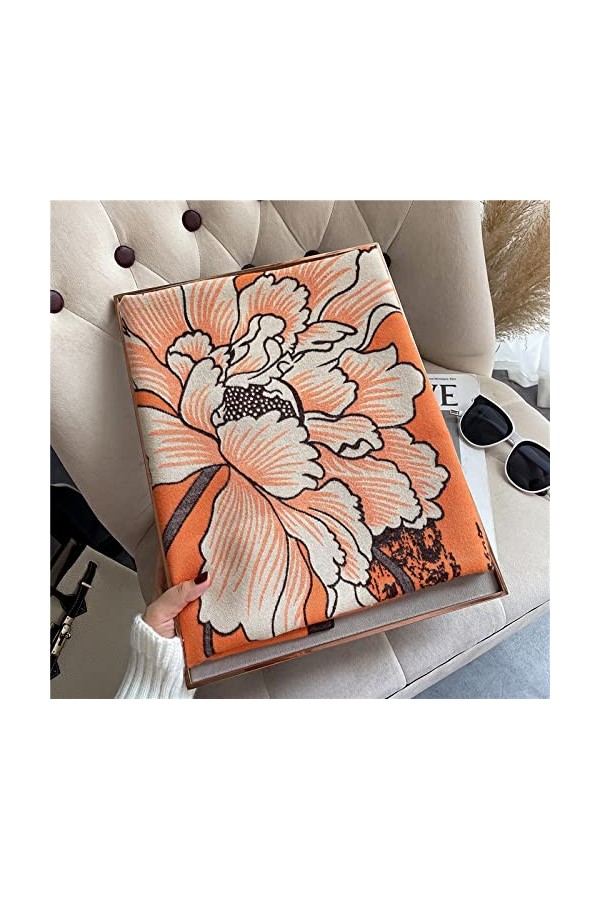 WYCSDD Écharpe Florale Rétro Femmes Hiver Cachemire Chaud Pashmina Couverture Épaisse Femme Mode Double Face Étoles Nouveau