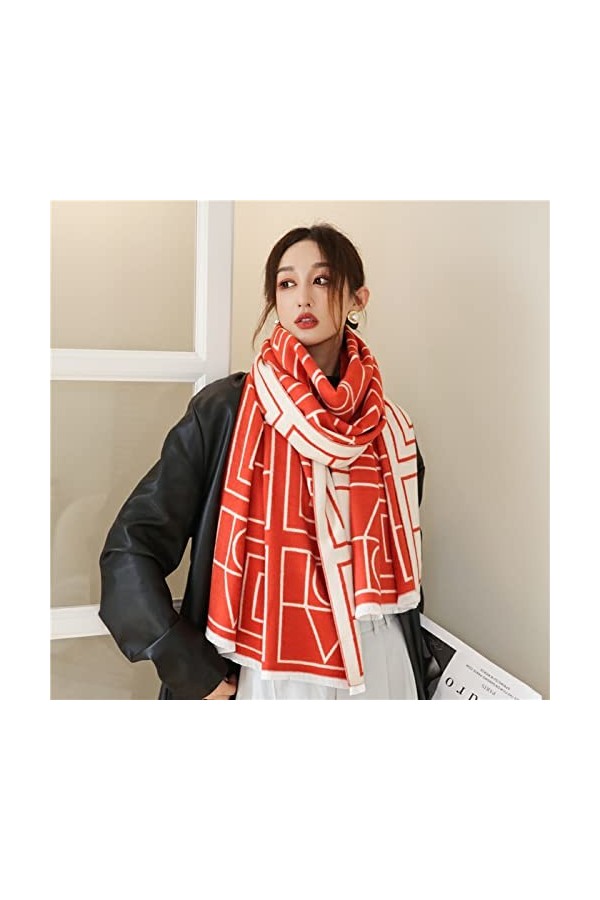 WYCSDD Nouveau Hiver Gland Cachemire Pashmina Écharpe Chaude Femmes Double Face Épaisse Impression Couverture Châle Wrap Femm