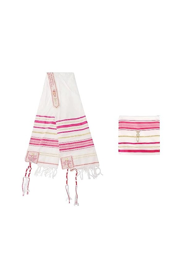 BRTAGG Talit Prière Châle, Tallit, Anglais/Hébreu avec Sac Assorti 180cm x 55cm, Rouge 