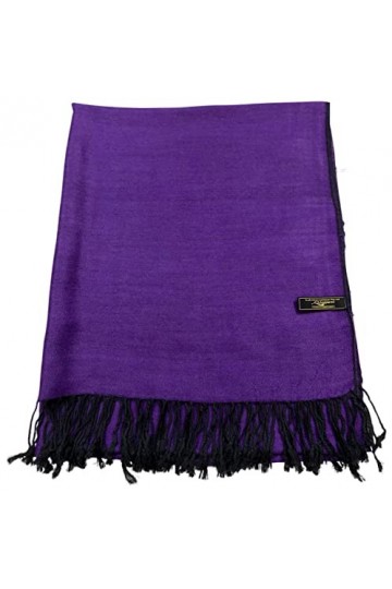 CJ Apparel Châle de couleur unie - Écharpe de secondes - Écharpe - Écharpe - Pompons - Pashmina népalais, violet/noir, taille