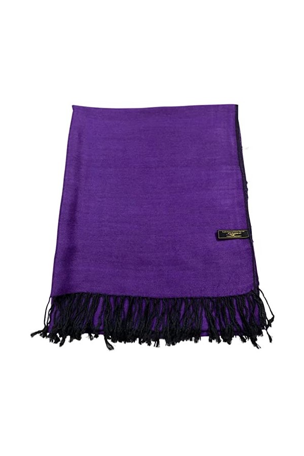 CJ Apparel Châle de couleur unie - Écharpe de secondes - Écharpe - Écharpe - Pompons - Pashmina népalais, violet/noir, taille