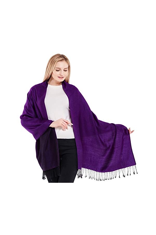 CJ Apparel Châle de couleur unie - Écharpe de secondes - Écharpe - Écharpe - Pompons - Pashmina népalais, violet/noir, taille