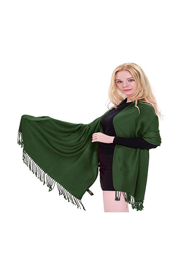 CJ Apparel Châle népalais au design de couleur unie - Écharpe de secondes - Écharpe pour le visage - Pashmina, vert émeraude,