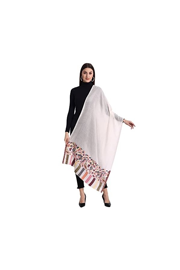 Grande écharpe Kani pour femme en faux pashmina pure laine indienne surdimensionnée super douce, gris