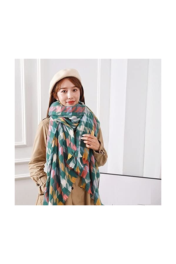 RFEGEF Femme Écharpe Pashmina,Dames Écharpes Et Châles Vert Rétro Mode Coloré Pied-De-Poule Long Doux Hiver Écharpes Grand Ch