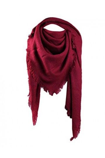 sourcing map Châle Dame foulard enveloppement chaud hiver Pashmina franges glands Soft Bourgogne 55 1/8 x 52 3/4
