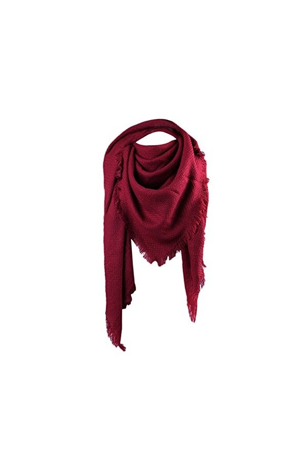sourcing map Châle Dame foulard enveloppement chaud hiver Pashmina franges glands Soft Bourgogne 55 1/8 x 52 3/4
