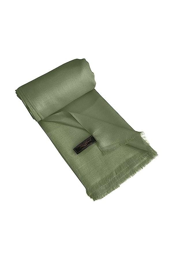 CJ Apparel Écharpe de couleur unie avec franges népalaises et secondes Motif étole, Vert Sauge foncé, Talla Única