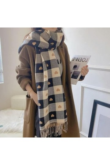 Écharpe DHiver Femme Heart Check Cashmere Scarpe Hiver Écharpe Chaude Et Châle À Franges Longs Couverture Pashmina À La Mode