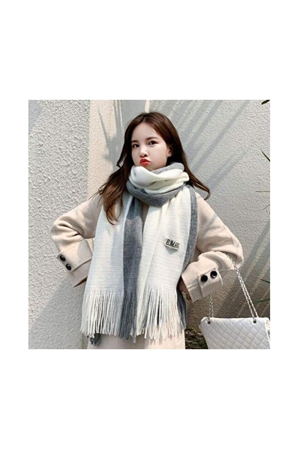 UKKD écharpe Épaisseur Cachève Écharpes Foulards Femmes Coton Chaud Poncho Châle Dame Patchwork Pashmine Pompette