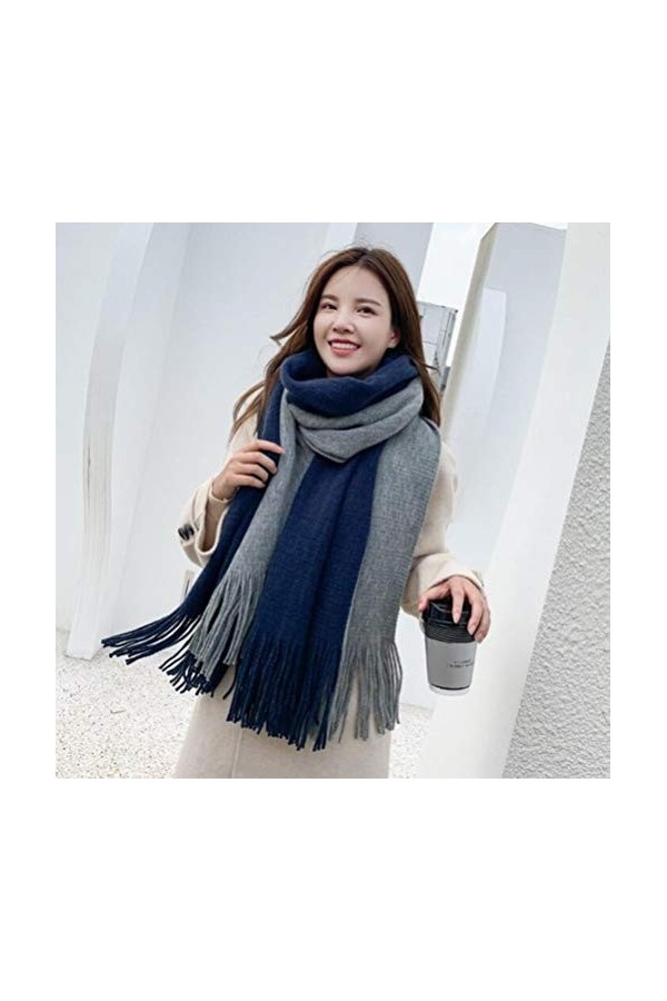 UKKD écharpe Épaisseur Cachève Écharpes Foulards Femmes Coton Chaud Poncho Châle Dame Patchwork Pashmine Pompette