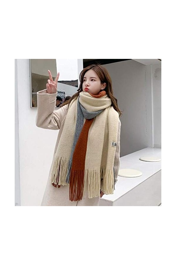 UKKD écharpe Épaisseur Cachève Écharpes Foulards Femmes Coton Chaud Poncho Châle Dame Patchwork Pashmine Pompette