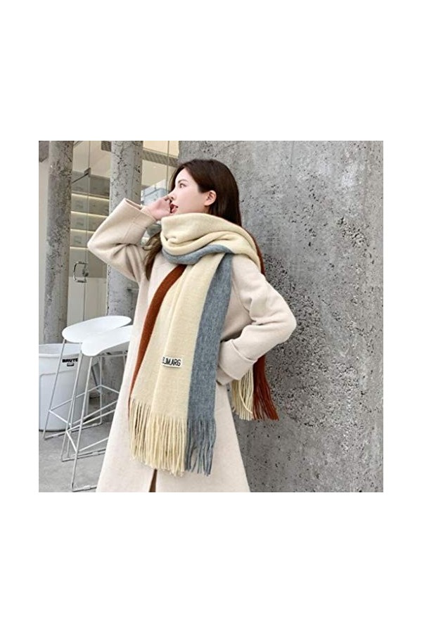 UKKD écharpe Épaisseur Cachève Écharpes Foulards Femmes Coton Chaud Poncho Châle Dame Patchwork Pashmine Pompette