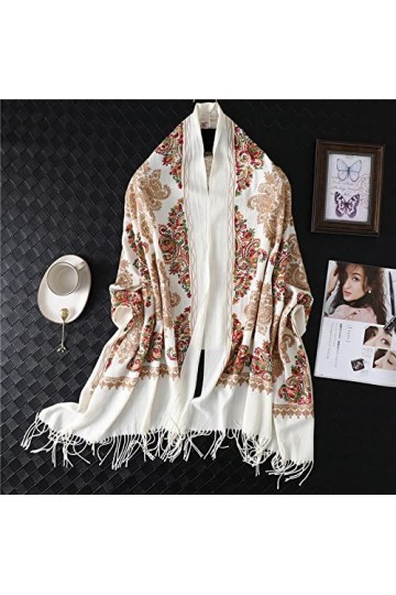 WYCSDD Écharpe en Cachemire Chaud dhiver Femmes Broderie Pashmina Châle Enveloppe Foulard avec Gland Nouveau, 04