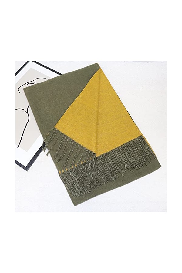 Femme Hiver Long Grande Echarpes,Femmes Pashmina Sensation Écharpes Écharpes Thermiques Douces Vert Armée Foulards À Glands R