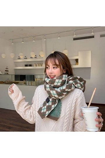 Femme Hiver Long Grande Echarpes,Femmes Pashmina Sensation Écharpes Écharpes Thermiques Douces Vert Marron Imprimé À Carreaux