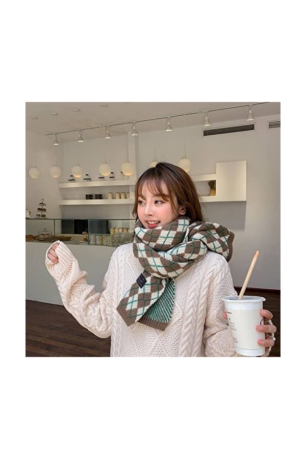 Femme Hiver Long Grande Echarpes,Femmes Pashmina Sensation Écharpes Écharpes Thermiques Douces Vert Marron Imprimé À Carreaux