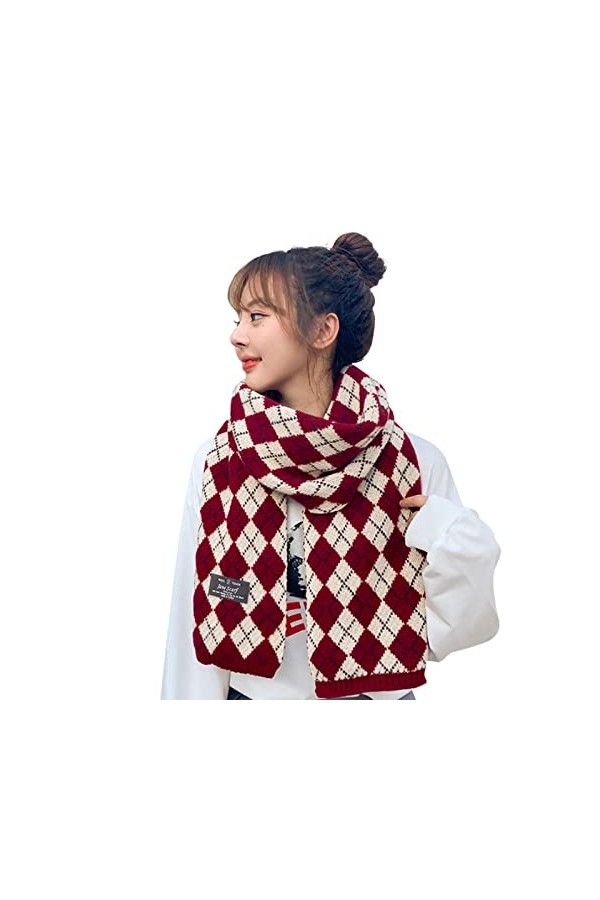 Femme Hiver Long Grande Echarpes,Femmes Pashmina Se Sentir Écharpes Écharpes Thermiques Douces Rouge Blanc Imprimé À Carreaux