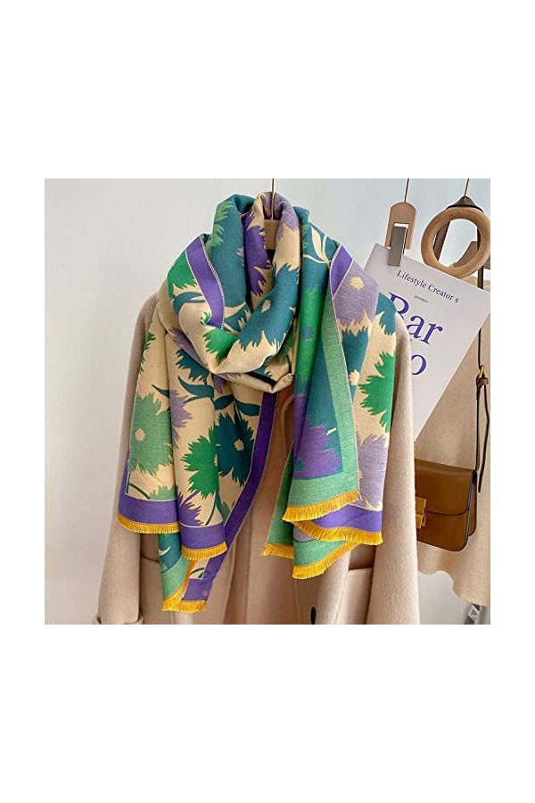 Femme Hiver Long Grande Echarpes,Femmes Pashmina Sensation Écharpes Écharpes Thermiques Douces Imprimé Floral Coloré Écharpe 