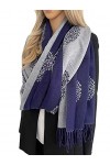 The Accessory Co - Écharpe dhiver réversible en pashmina pour femme - Motif arbre de vie, Cashmere: Navy Blue, L