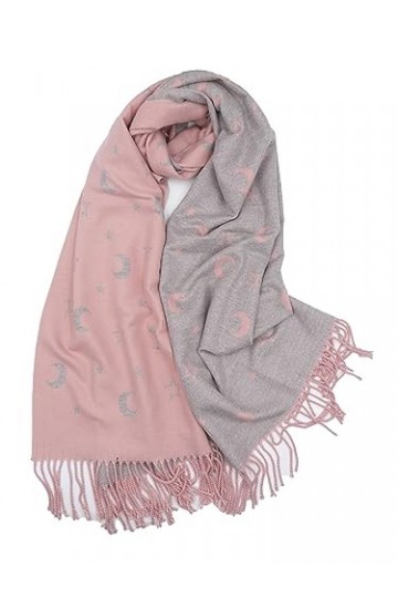 Claudia & Jason Écharpe dhiver réversible avec imprimé lune et étoiles, rose, 180*90 cm