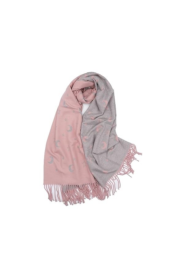 Claudia & Jason Écharpe dhiver réversible avec imprimé lune et étoiles, rose, 180*90 cm