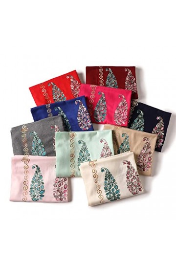 WYCSDD Nouveau Cachemire Hijab Écharpe Femmes Broderie Pashmina Châle Chaîne Femme Foulard avec Gland, 04