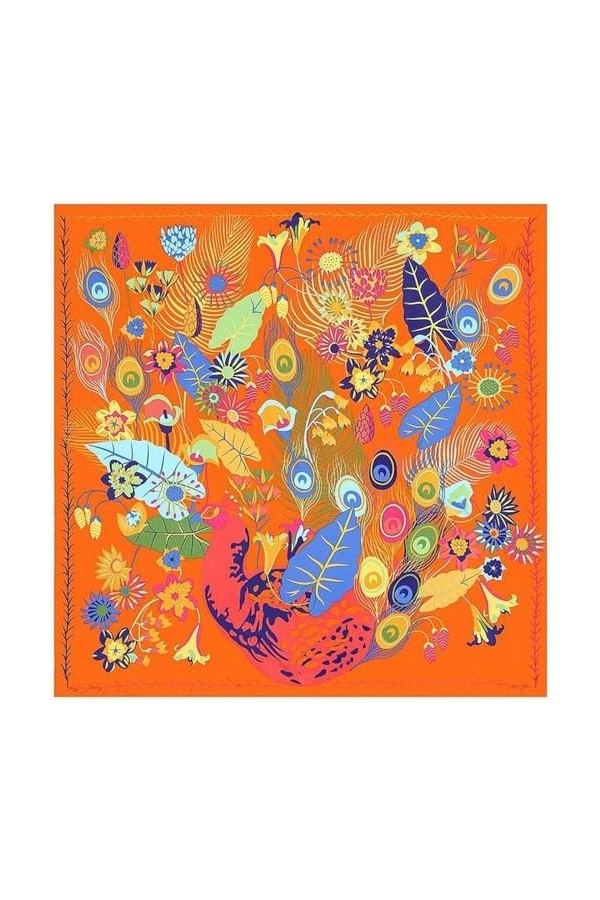 MorrEz 130cm Echarpe Soie Écharpe Écharpe Écharpe Mode Pashmina Design Paon Plume Femmes Châle Bandana Kerchief Foulards-4