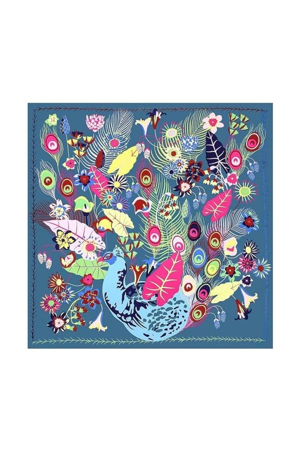 MorrEz 130cm Echarpe Soie Écharpe Écharpe Écharpe Mode Pashmina Design Paon Plume Femmes Châle Bandana Kerchief Foulards-4