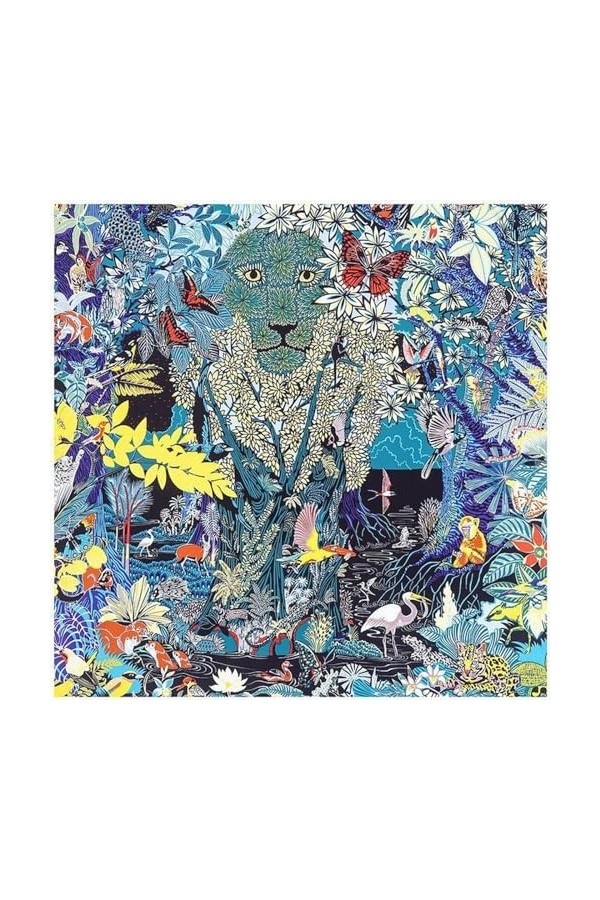 MorrEz 130 cm Echarpe Soie Echarpe Carré Echarpe Mode Pashmina Design Jungle Lion Femmes Châle Bandana Kerchief Foulards Pour