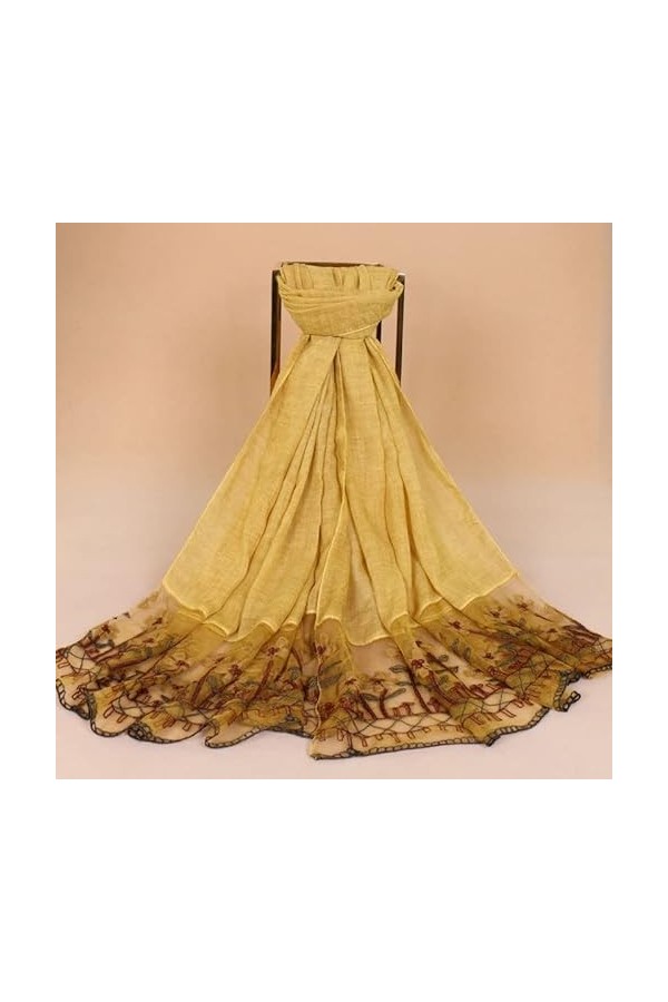 MORYEN Mode uni dentelle Hijab, printemps automne solide Wrap Pashmina écharpe Floral Patchwork coton châle écharpe écharpes 