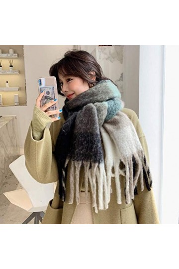 UKKD écharpe Hiver Cachemire Peluche Tonneaux Châle Châle Amour Épais Tresse Arc-en-Ciel Couleur Paroding Foulard Femme