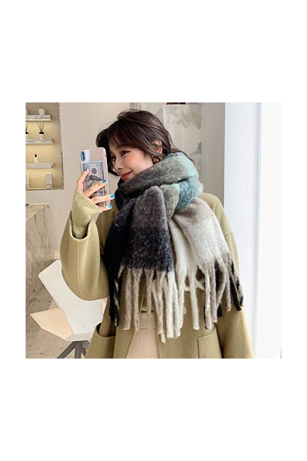 UKKD écharpe Hiver Cachemire Peluche Tonneaux Châle Châle Amour Épais Tresse Arc-en-Ciel Couleur Paroding Foulard Femme