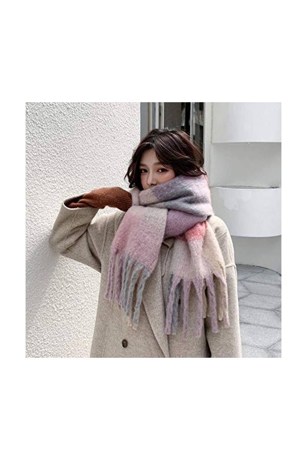 UKKD écharpe Hiver Cachemire Peluche Tonneaux Châle Châle Amour Épais Tresse Arc-en-Ciel Couleur Paroding Foulard Femme