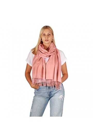 DOLCE ABBRACCIO by RiemTEX Écharpe dhiver chaude et douillette avec franges pour femme - Couleur unie, vieux rose, Taille Un
