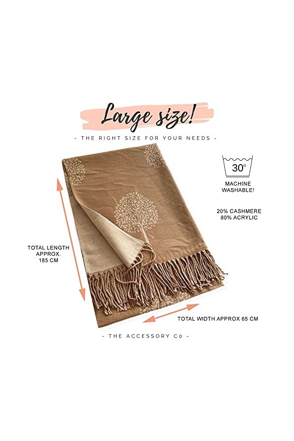 The Accessory Co - Écharpe dhiver réversible en pashmina pour femme - Motif arbre de vie
