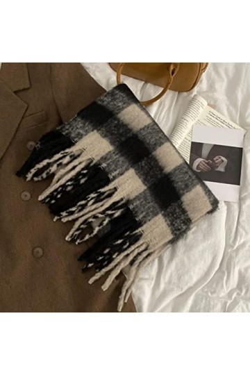 Écharpe à pompon en cachemire à carreaux en peluche hiver chaud châle épaissi écharpe coréenne vintage écharpe Pashmina pour 