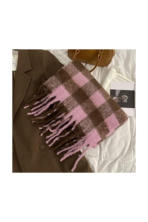 Écharpe à pompon en cachemire à carreaux en peluche hiver chaud châle épaissi écharpe coréenne vintage écharpe Pashmina pour 