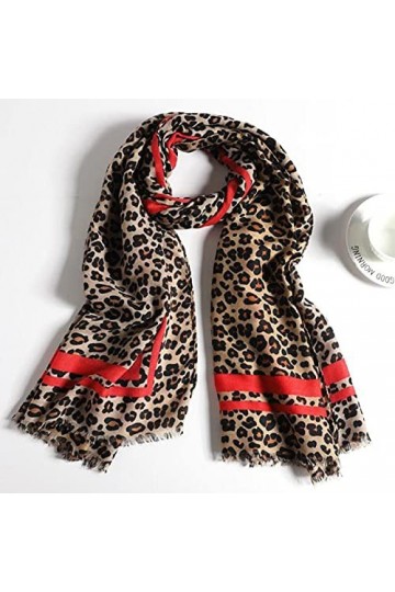 Foulard Echarpe Scarf Scarves &nbsp;&nbsp;Écharpe À Imprimé Léopard À La&nbsp;Mode pour&nbsp;Femmes avec des Franges Rouges Et Vertes Et des Châl
