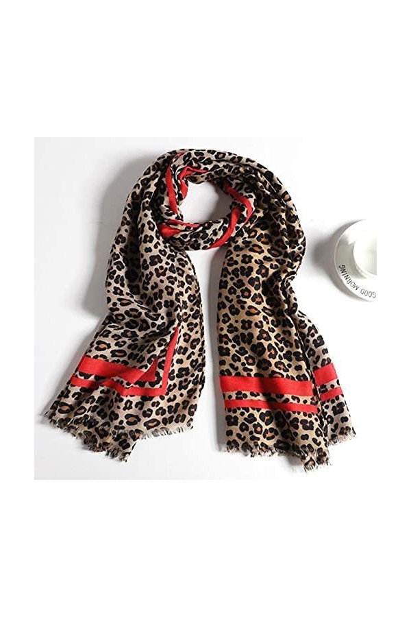 Foulard Echarpe Scarf Scarves &nbsp;&nbsp;Écharpe À Imprimé Léopard À La&nbsp;Mode pour&nbsp;Femmes avec des Franges Rouges Et Vertes Et des Châl