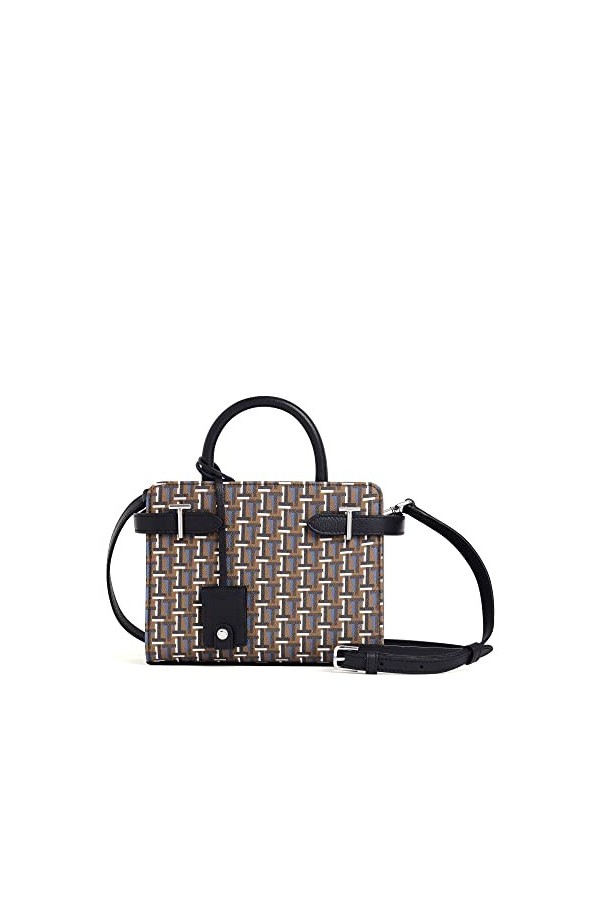 Le Tanneur, petit sac à main, sac bandoulière, en toile monogramme et cuir grainé, emilie, femme, 2 poches plates, poche zipp