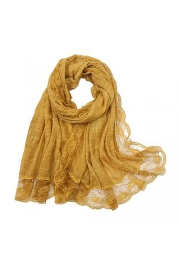 Écharpe en coton et dentelle for femmes, Hijab uni à paillettes, châle en perles, bandeau en perles, Bandana Pashmina Color 