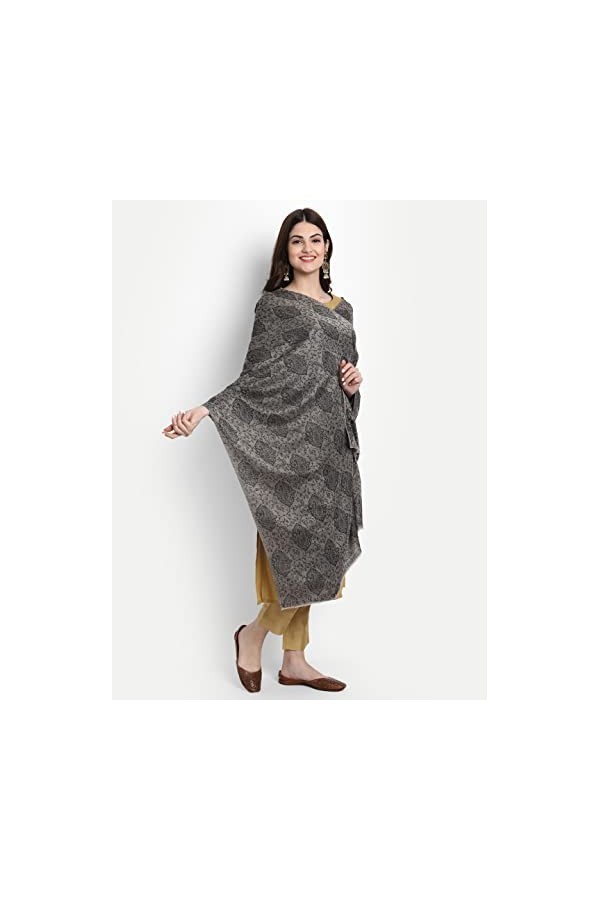 Étole réversible imitation pashmina en laine fine style cachemire pour lhiver, gris, Large