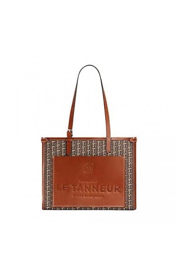 Le Tanneur, sac cabas moyen modèle, sac à main, en toile enduite et cuir lisse, camille, femme et homme, poche plate avant em