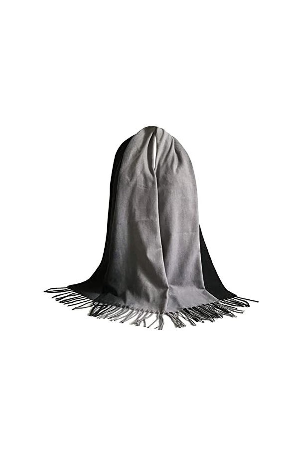 Stfery Echarpe Femme Pashmina, Écharpe Douce Chaude Femme Gris Foncé Gland Gradient Couleur Hiver Mode Élégante 185x65CM