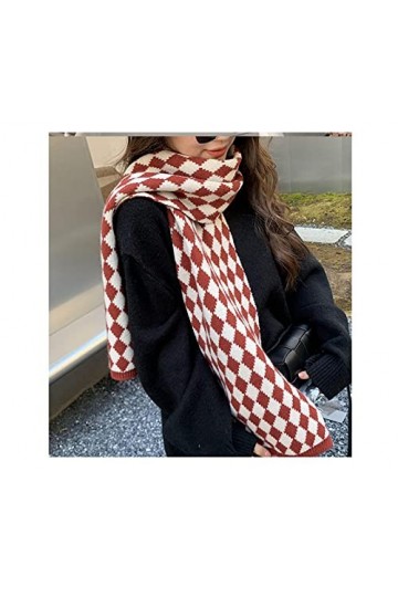 RFEGEF Femme Écharpe Pashmina,Dames Écharpes Et Châles Rouge Fashion College Style Losange Tricotant De Longues Et Douces Éch