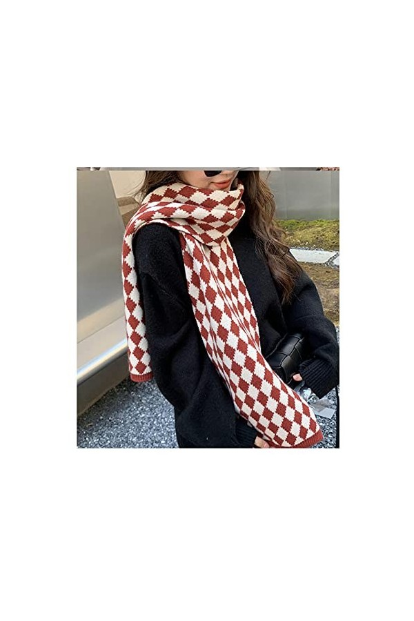RFEGEF Femme Écharpe Pashmina,Dames Écharpes Et Châles Rouge Fashion College Style Losange Tricotant De Longues Et Douces Éch